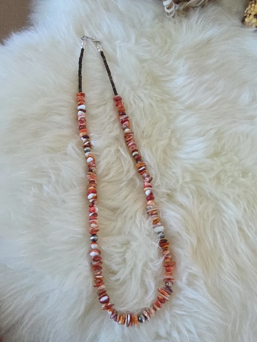 Beautiful NWOT Native American Navajo Orange Spiny & Navajo Pearl Necklace 🧡🎁